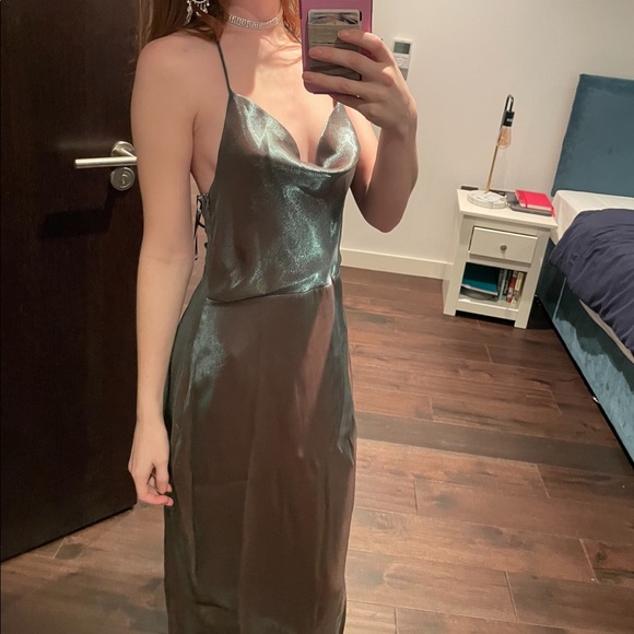 ZARA Silver Metallic Back Laced Slip Dress - Picture 13 of 15